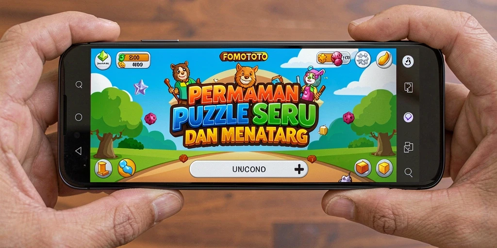 Screenshot gameplay FOMOTOTO menampilkan tantangan puzzle yang seru.