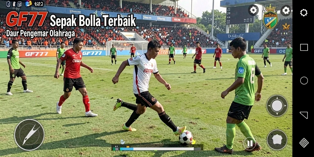 Tampilan gameplay menegangkan dari GF777 dengan aksi sepak bola yang seru.