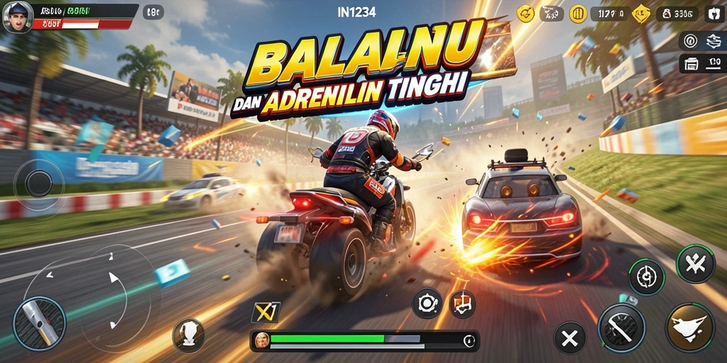 Gambaran gameplay balapan yang penuh aksi di IN1234.