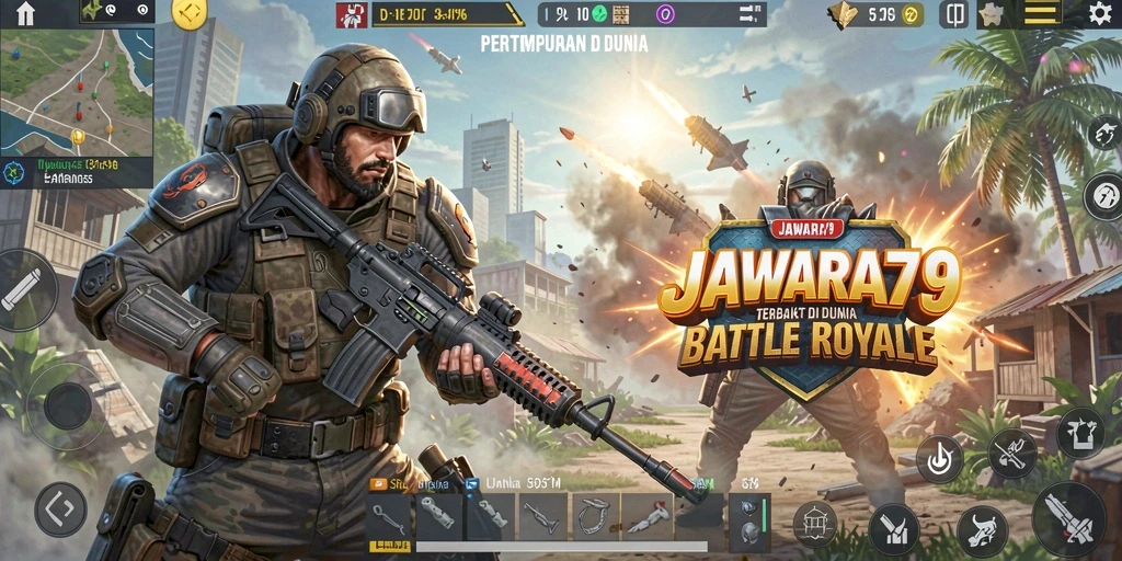 Gambaran aksi seru gameplay Battle Royale di JAWARA79.