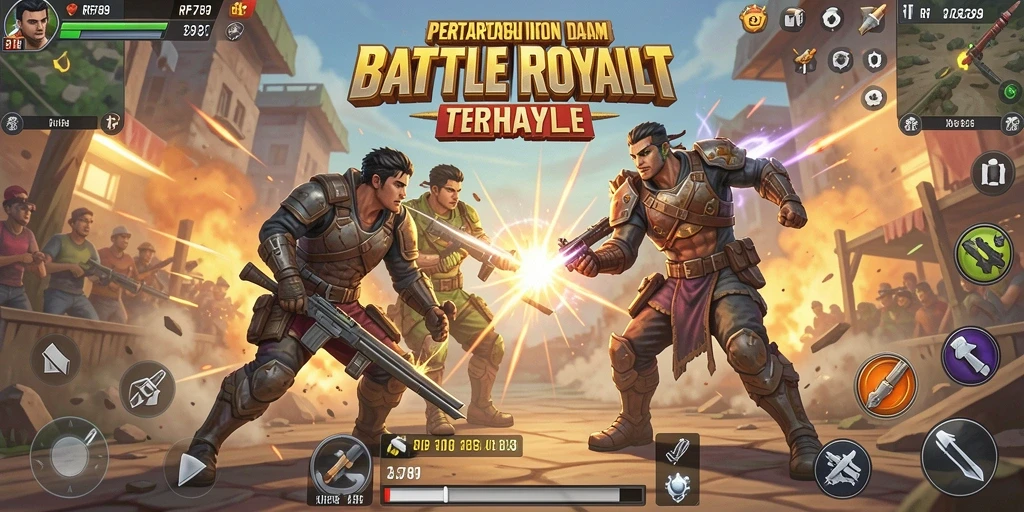 Screenshot RP6789 menunjukkan aksi mendebarkan dalam arena Battle Royale.