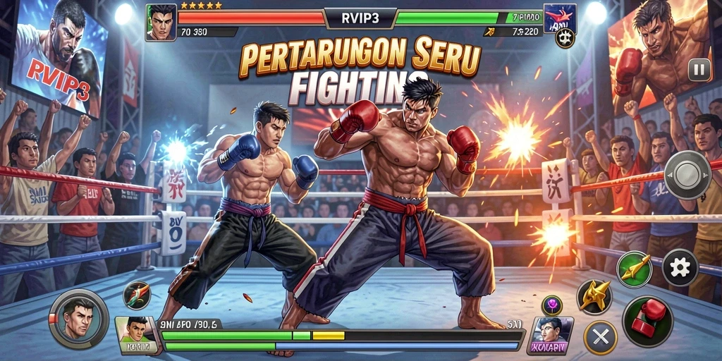 Screenshot RVIP3 menampilkan aksi pertarungan yang mendebarkan.
