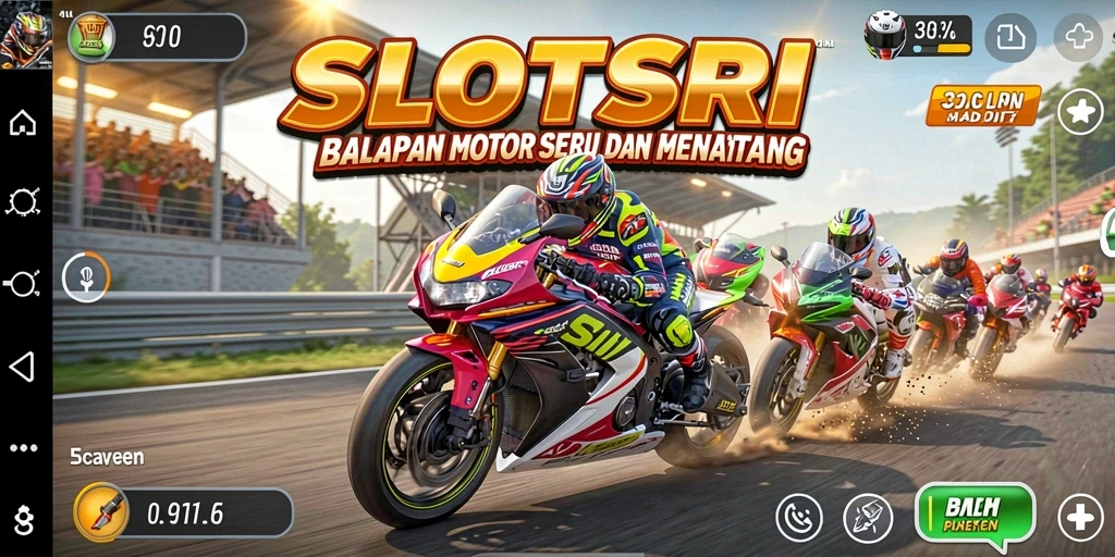 Tampilan gameplay seru dalam SLOTSRI balapan motor.