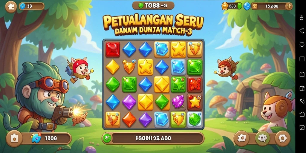 Screenshot Gameplay TO88 menampilkan aksi Match-3 yang seru.