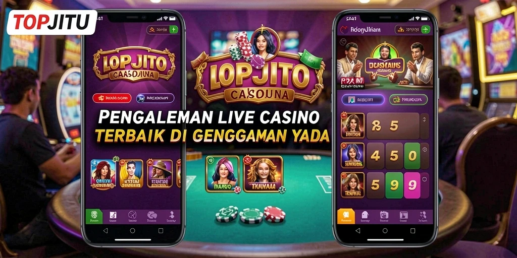 Screenshot utama menunjukkan gameplay Live Casino yang seru dan interaktif.