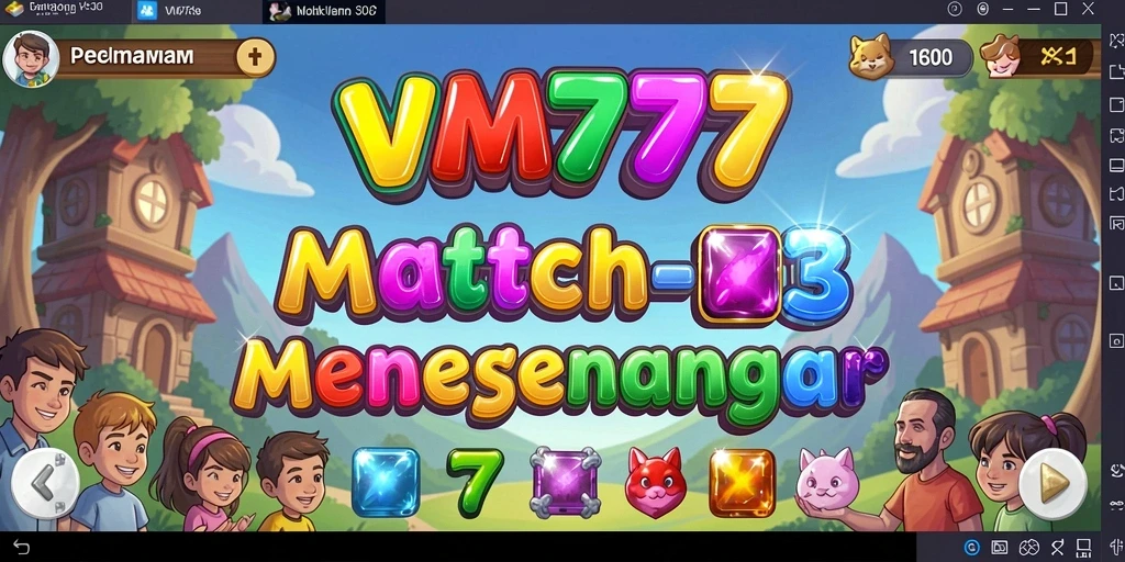 Screenshot gameplay VM777 menunjukkan keseruan permainan Match-3 yang penuh warna.