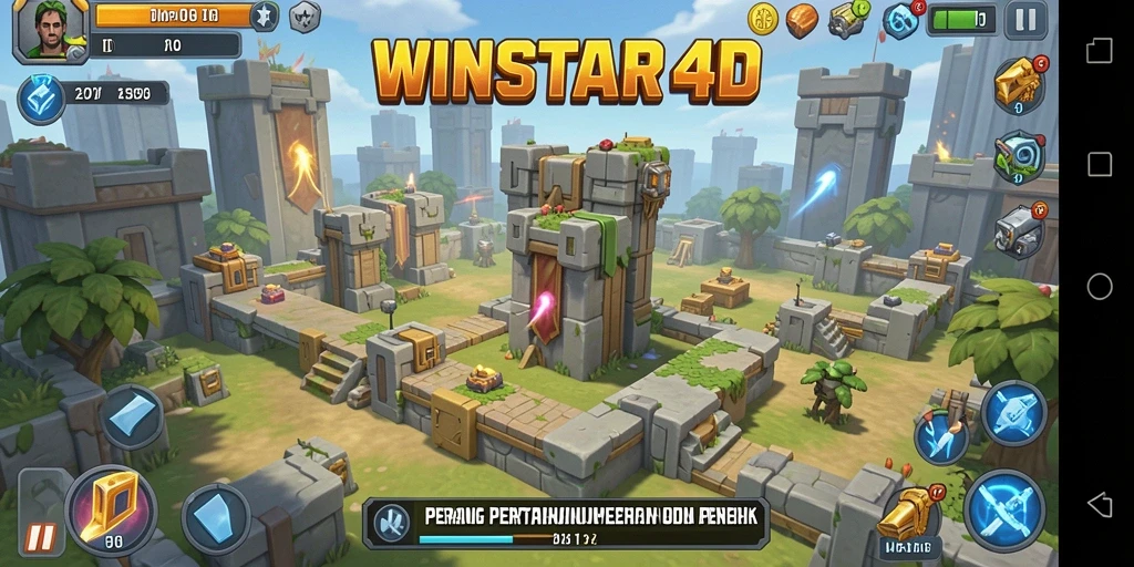 Tampilan gameplay yang mendebarkan dari WINSTAR4D Tower Defense.