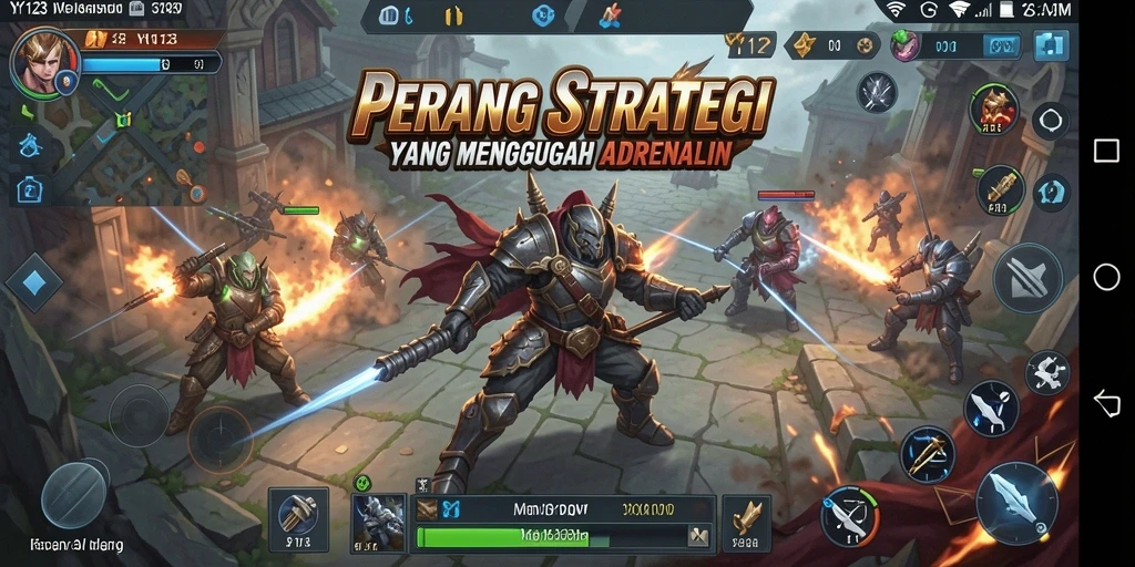 Screenshot menunjukkan pertempuran intens di YY123 dengan strategi yang mendebarkan.